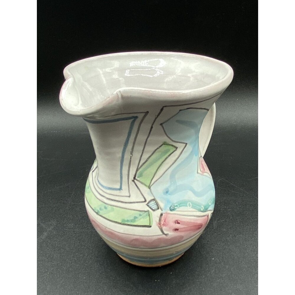 Vivian Jehn Redware Pottery 5” Pitcher Mackenzie Childs Style Pastel Colors - Picture 2 of 14